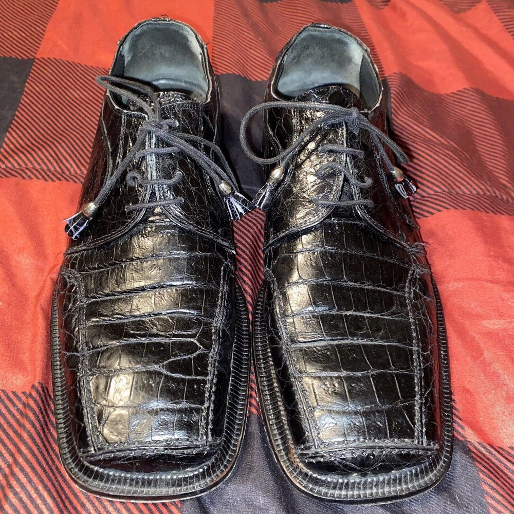 Men's David Eden Oxfords Shoes Size 9.5 Black Full Genuine Nile Crocodile